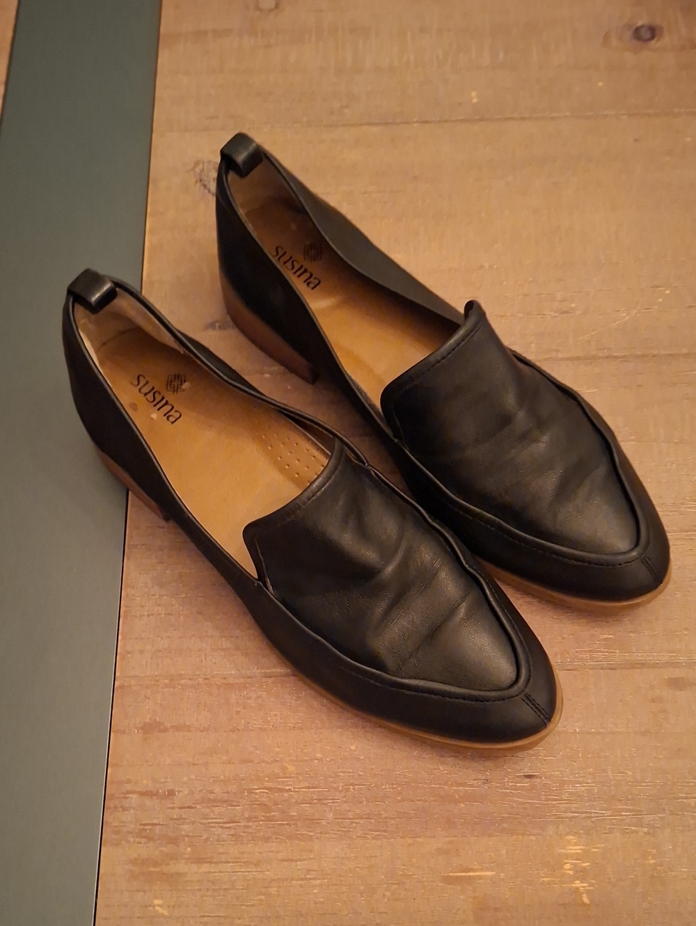 Susina Black Genuine Supple Leather Everyday Loafers Workwear (Size US 6.5)